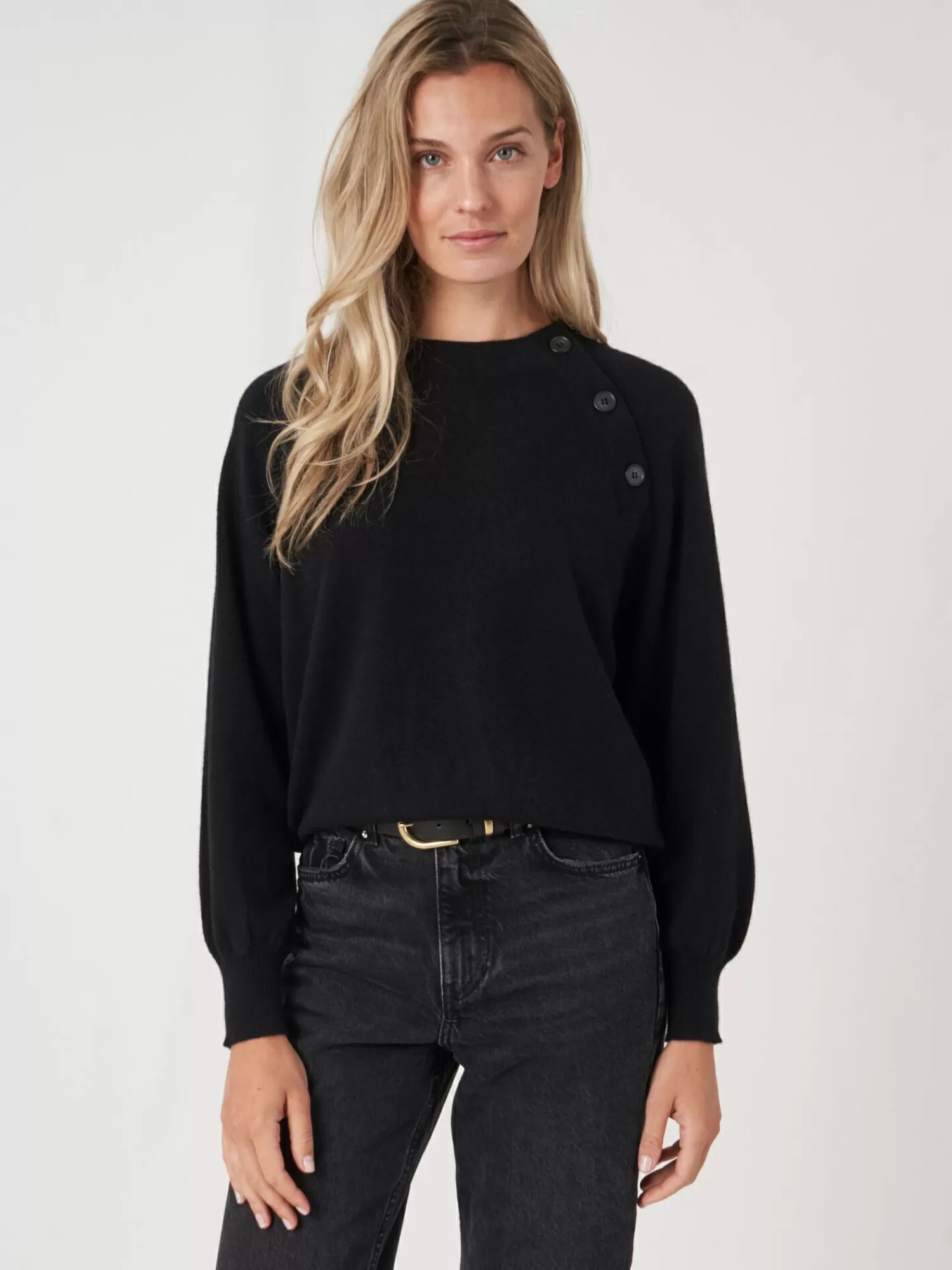 Pull Femme Chic à Manches Ballon et Col Rond avec Boutonnage - Confort Douillet Tendance