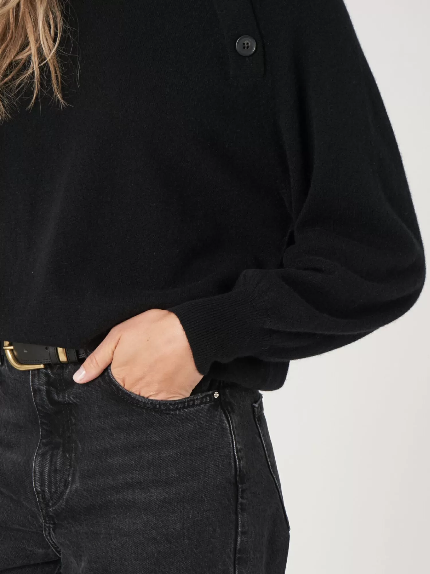 Pull Femme Chic à Manches Ballon et Col Rond avec Boutonnage - Confort Douillet Tendance