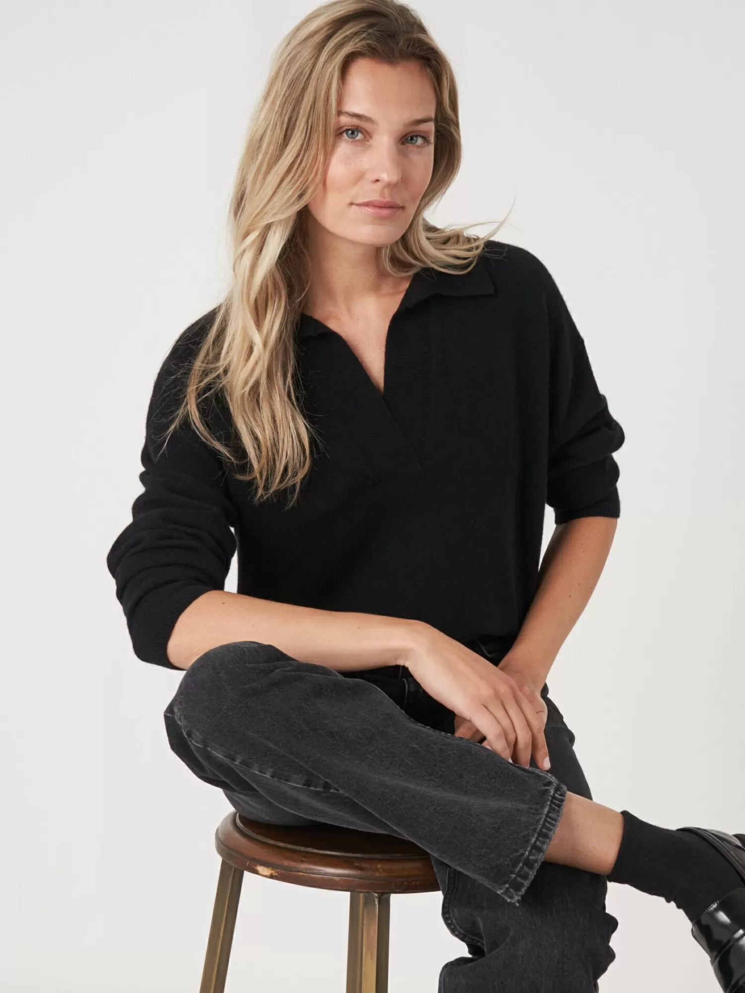 Pull Femme en Cachemire Bio - Col Polo Élégant - Confort Naturel