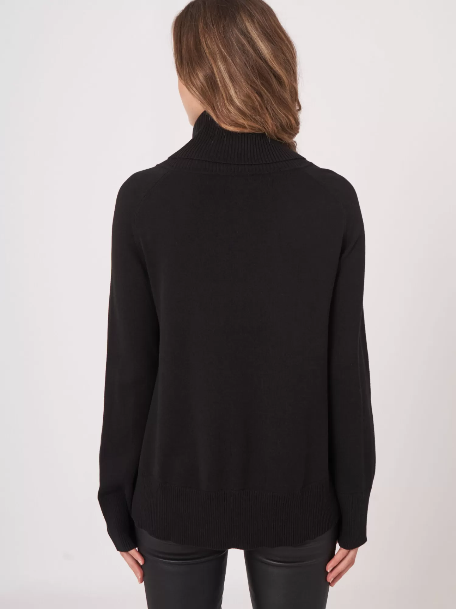Pull femme doux en mélange coton - Col roulé large côtelé, confort et style intemporel pour un look décontracté