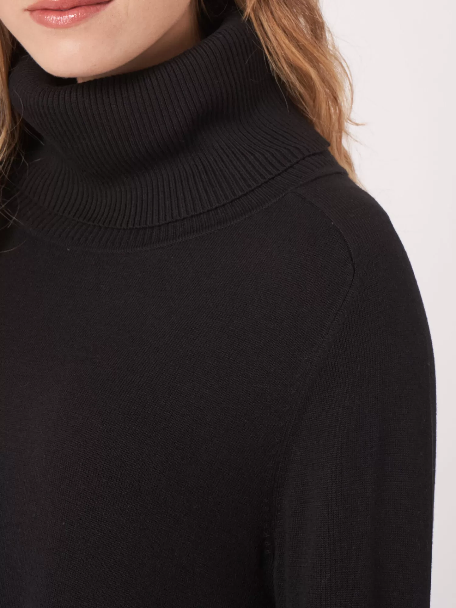 Pull femme doux en mélange coton - Col roulé large côtelé, confort et style intemporel pour un look décontracté