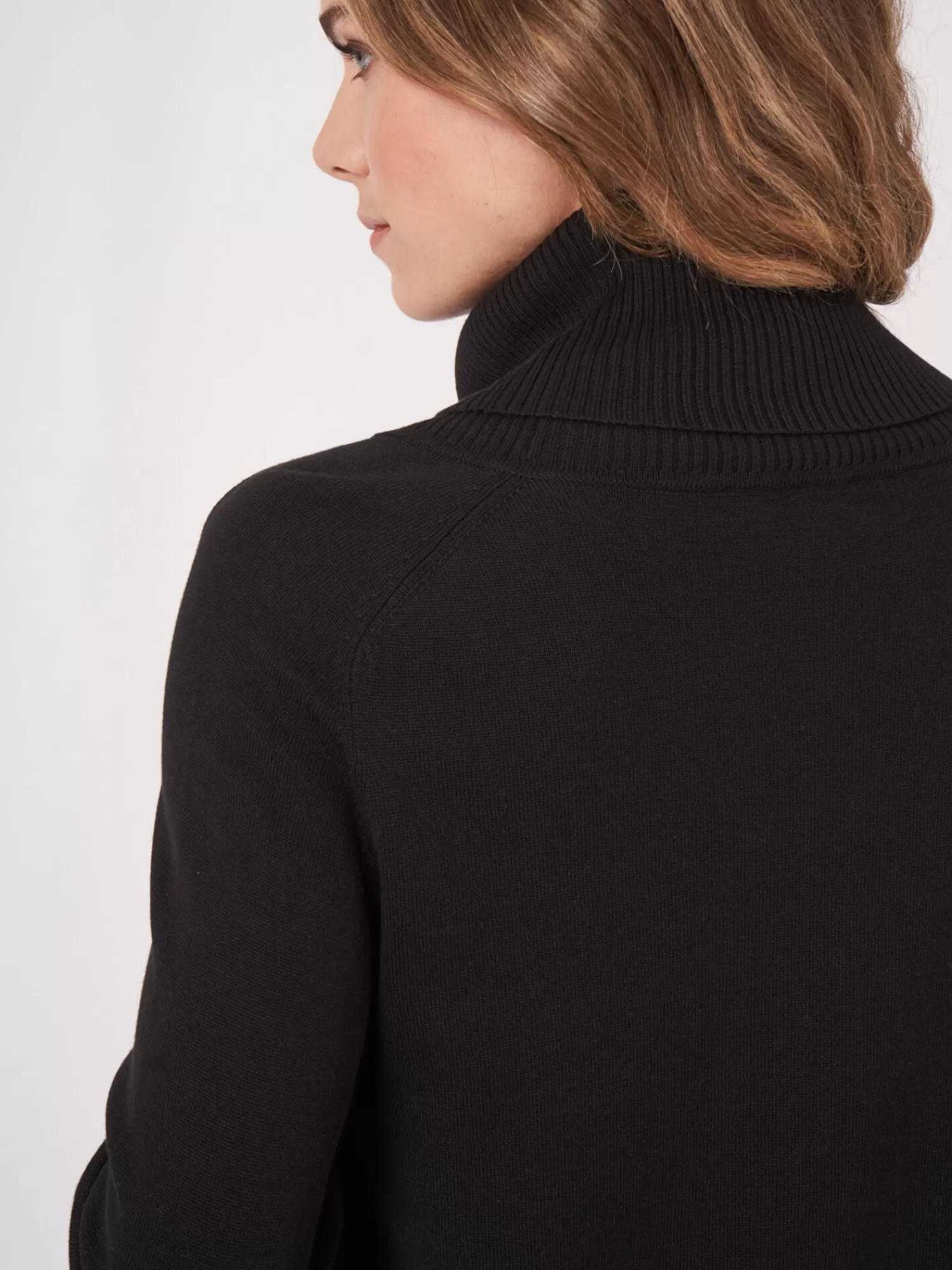 Pull femme doux en mélange coton - Col roulé large côtelé, confort et style intemporel pour un look décontracté