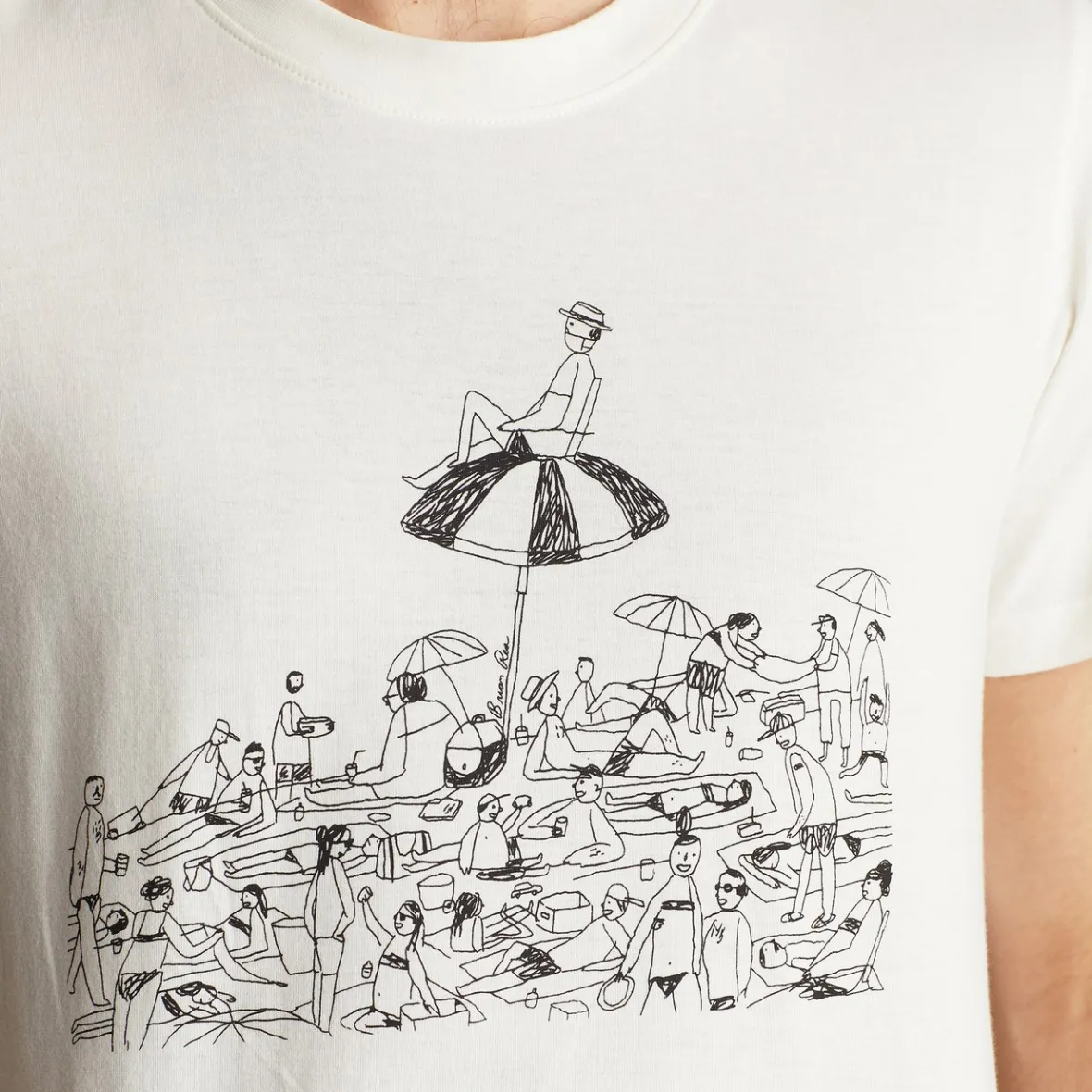T-shirt Stockholm – Style Plage Décontracté en Blanc Cassé | Édition Limitée Été avec Détails Contrastés - Déstockage Exclusif + Offert avec Pochette Cadeau