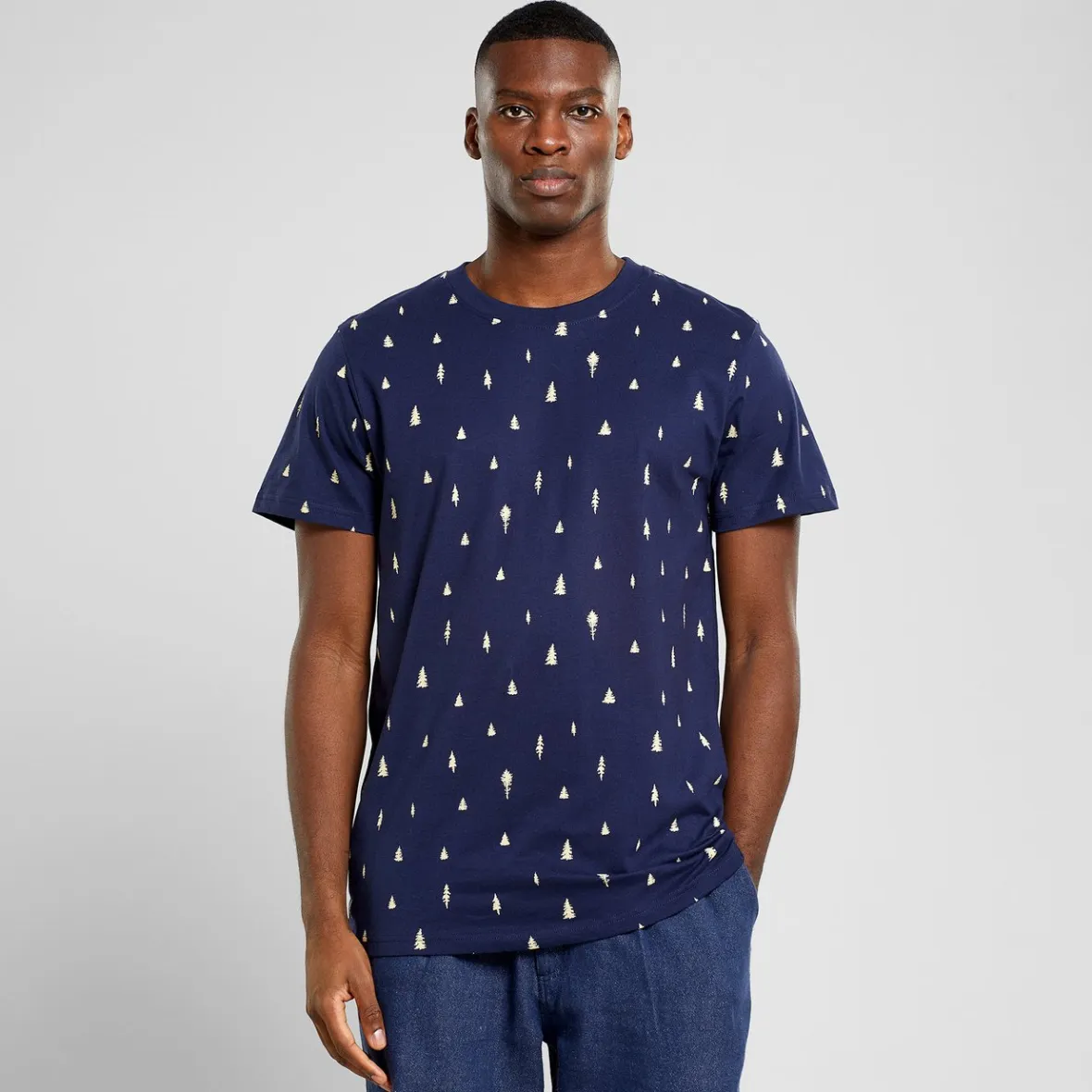 T-shirt décontracté Stockholm - Motif botanique imprimé intégral bleu marine | Promotion été