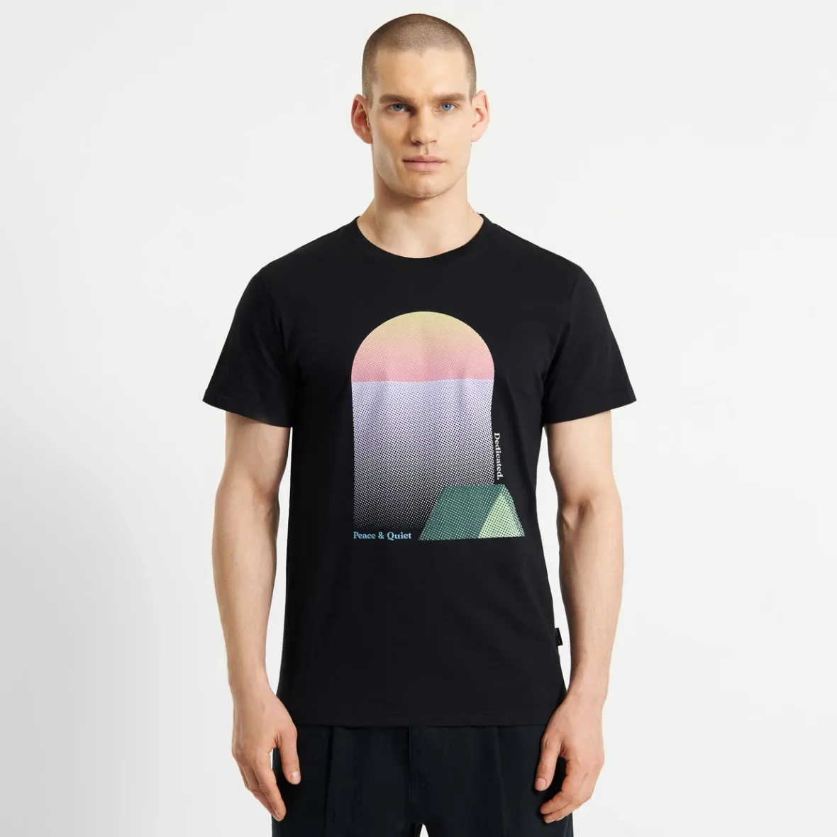 T-shirt Élégant Stockholm - Tente Urbaine avec Motif Crépuscule Doré - Version Noir Intemporel en Promotion Exclusive