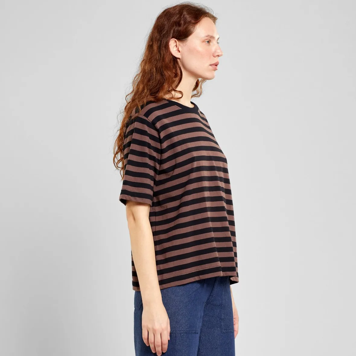 DÉGRIFFÉ - T-shirt Femme à Rayures Vadstena - Noir/Marron Sac - Promotion Éphémère