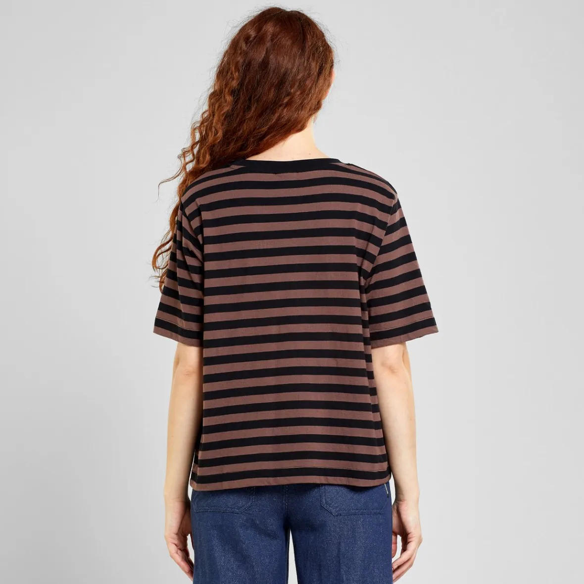 DÉGRIFFÉ - T-shirt Femme à Rayures Vadstena - Noir/Marron Sac - Promotion Éphémère