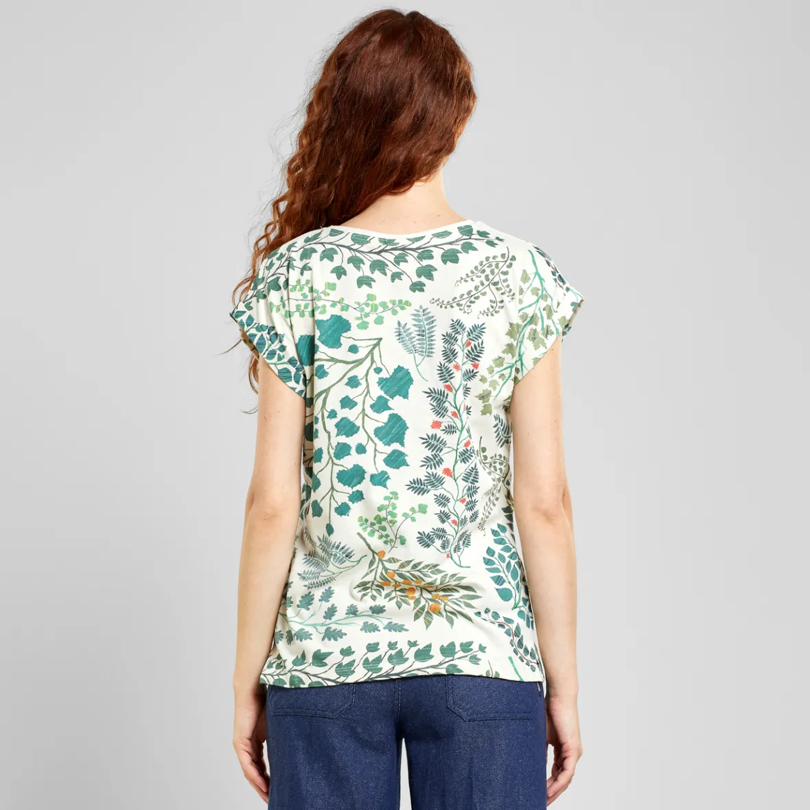 Découvrez notre collection printanière : Tee femme motif botanique Visby en coton souple - Blanc avoine en promotion exclusive