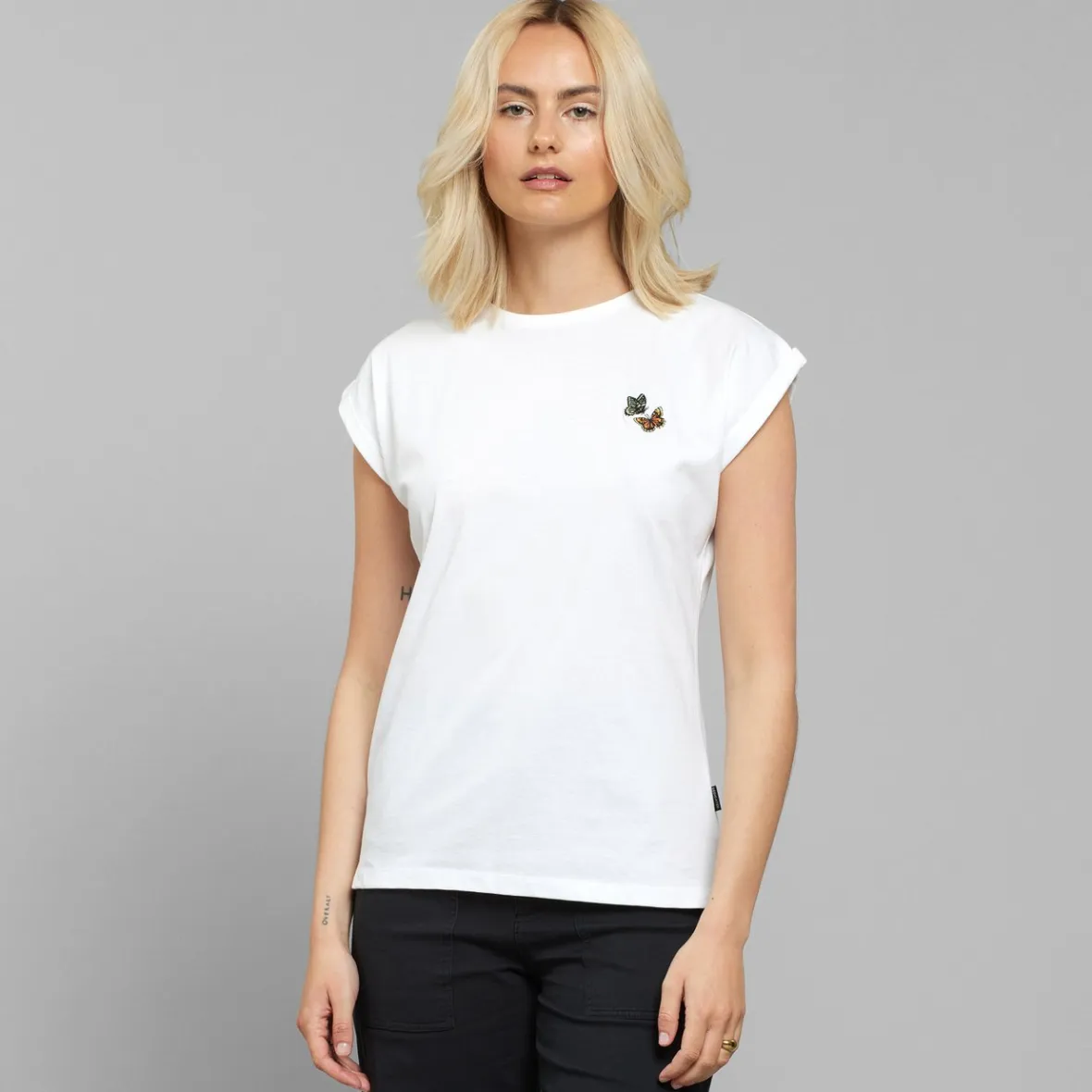 Tee-shirt femme Visby : motif aérien papillons & blanc éclatant | Promotion exclusive en destockage