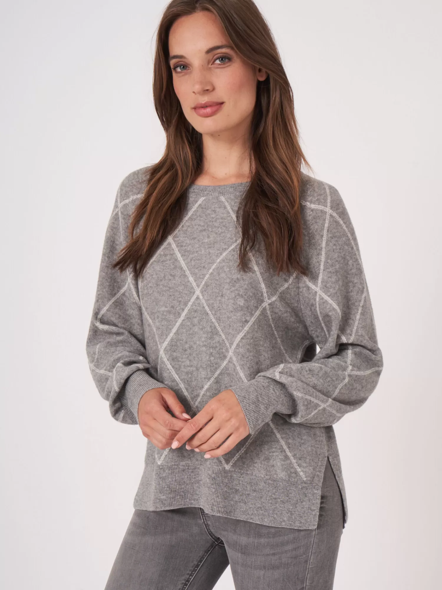 Promo exclusive : Pull femme bicolore élégant avec capuche intégrée et motif losange jacquard - Confort & Style