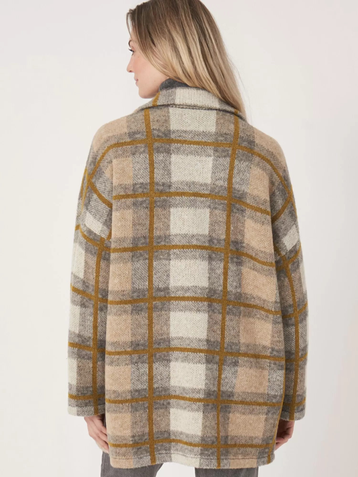 Veste Femme Élégante à Motif Carreaux et Col Chemisier - Style Intemporelle