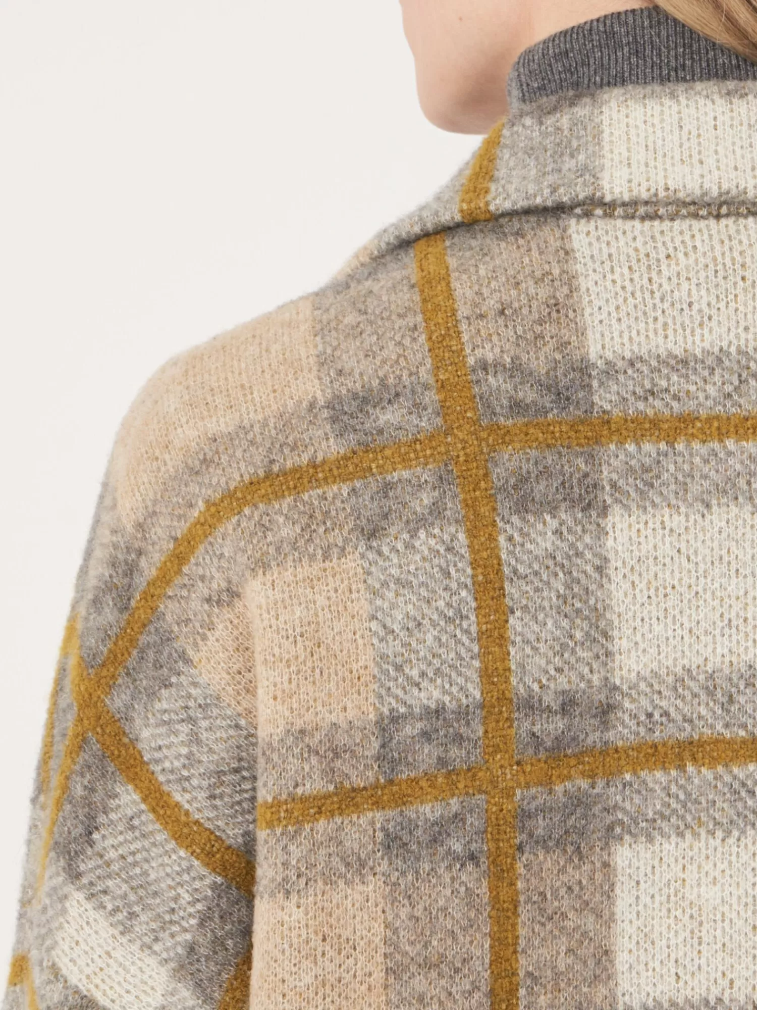 Veste Femme Élégante à Motif Carreaux et Col Chemisier - Style Intemporelle