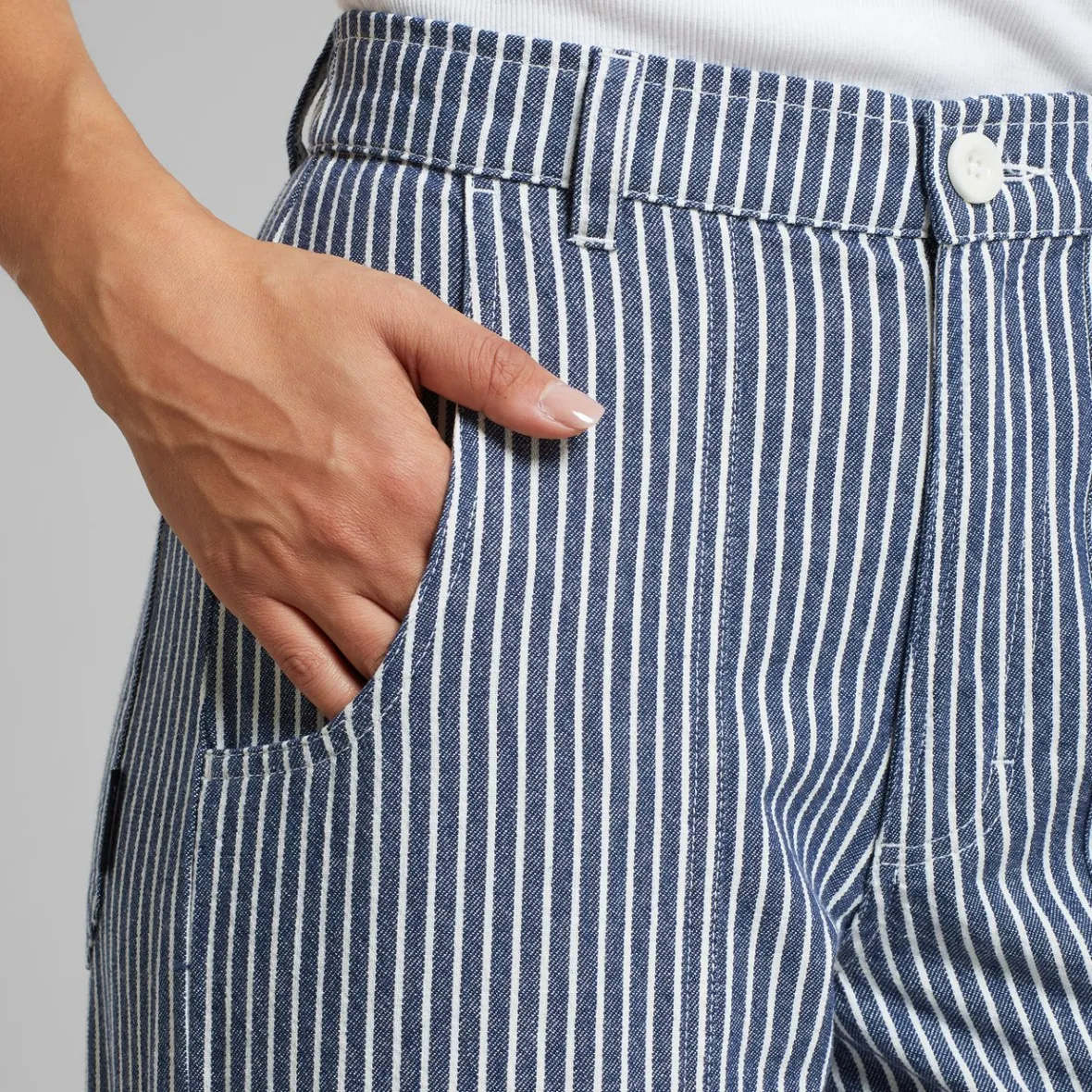 Pantalon professionnel féminin Vara Work - Rayures bleues décontractées pour travail quotidien