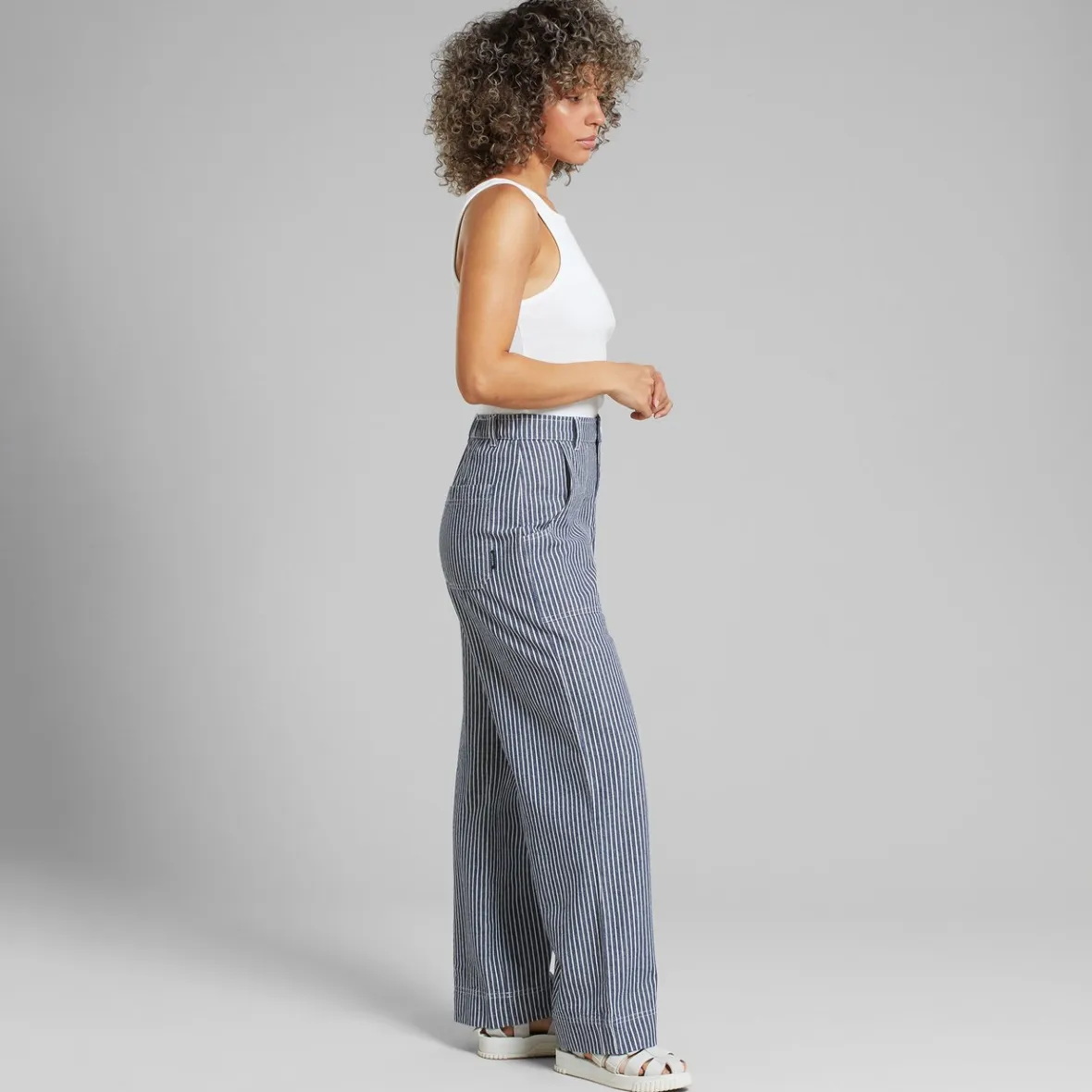 Pantalon professionnel féminin Vara Work - Rayures bleues décontractées pour travail quotidien