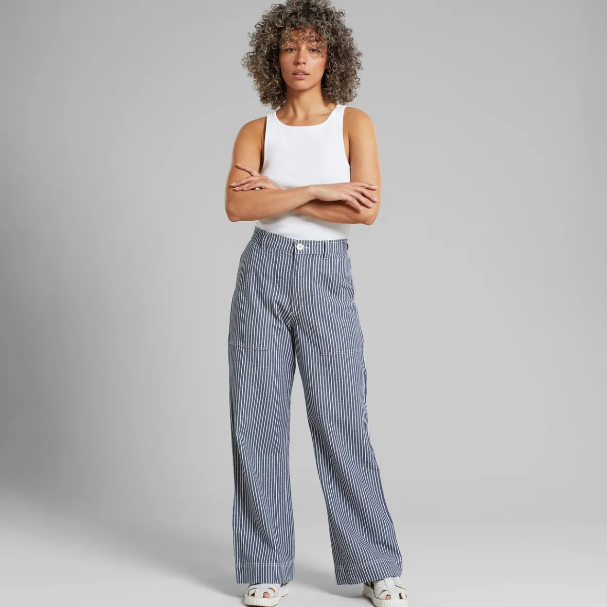 Pantalon professionnel féminin Vara Work - Rayures bleues décontractées pour travail quotidien