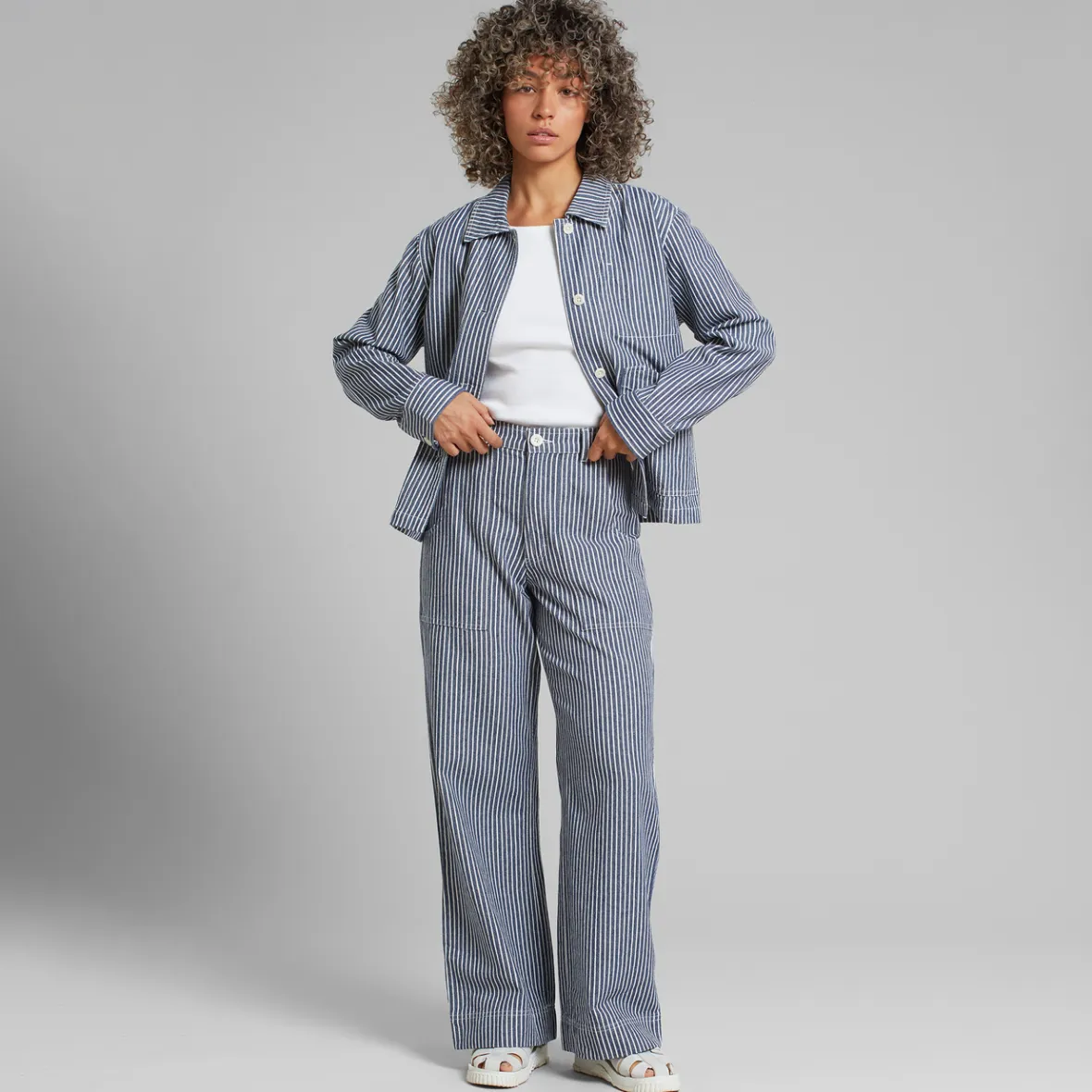 Pantalon professionnel féminin Vara Work - Rayures bleues décontractées pour travail quotidien