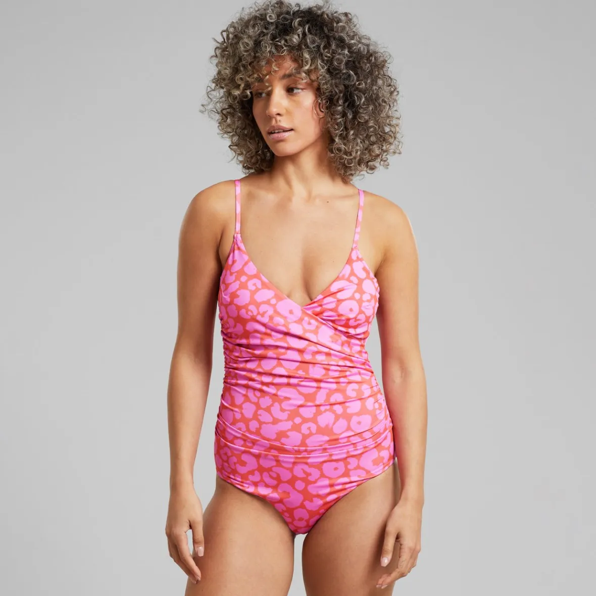 Maillot de bain femme enveloppant Klinte - Imprimé léopard artistique rouge